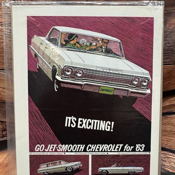 Vtg 1963 Chevrolet Impala Bel Air Wagon Ad Jet-Smooth Ride GM Print Affiche - Picture 2 of 3
